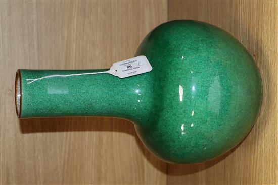 A Chinese bottle-shaped apple green crackle-glazed vase, H 32cm